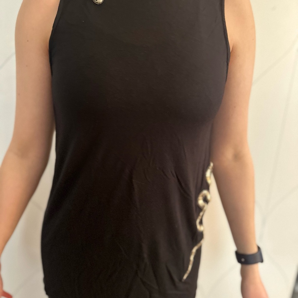 Haute Hippie Black Sleeveless Top with Snake Embellishments